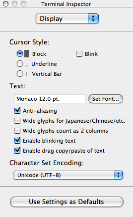 Terminal settings